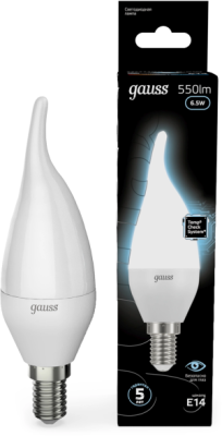 Лампа светодиодная Gauss 6.5Вт цок.:E14 свеча 220B св.свеч.бел.нейт. (упак.:10шт) (104101207)