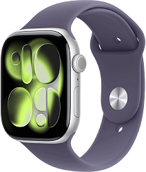 Смарт-часы Apple Watch Series 11 A3333 46мм OLED корп.серебристый Sport Band рем.фиолетовый разм.брасл.:M/L (MEVA4AM/A)