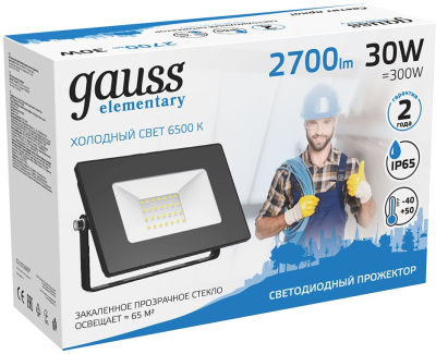 Прожектор уличный Gauss Elementary 613100330 светодиодный 30Втчерный