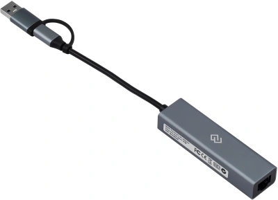 Разветвитель USB-C + USB-A Digma DHUB-LAN-4port 4порт. серебристый