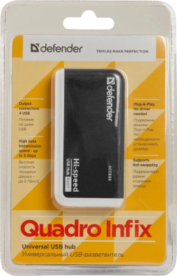 Разветвитель USB 2.0 Defender Quadro Infix 4порт. черный (83504)