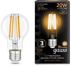 Лампа светодиодная Gauss Filament 102902120 20Вт цок.:E27 груша 220B св.свеч.бел.теп. (упак.:1шт)