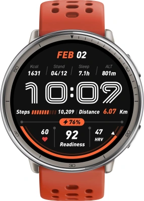 Смарт-часы Amazfit Active 2R A2437 Premium 43.9мм 1.32" AMOLED корп.серебристый рем.черный разм.брасл.:150-210мм (1746931)