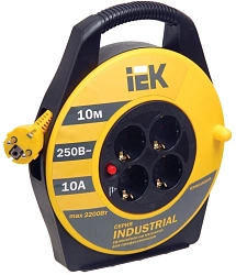 Удлинитель силовой IEK Industrial (WKP14-10-04-10) 3x1.0кв.мм 4розет. 10м ПВС 10A катушка желтый