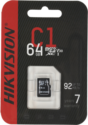Флеш карта microSDXC 64GB Hikvision HS-TF-C1(STD)/64G/ZAZ01X00/OD w/o adapter