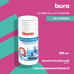 Салфетки Buro BU-Tscreen для экранов мониторов/плазменных/ЖК телевизоров/ноутбуков туба 100шт влажных