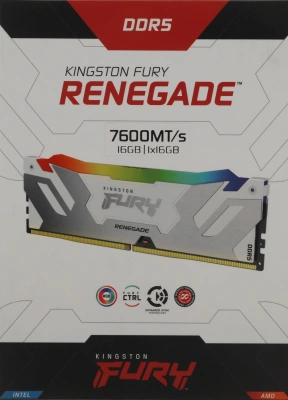 Память DDR5 16GB 7600MHz Kingston KF576C38RWA-16 Fury Renegade RGB RTL Gaming PC5-60800 CL38 DIMM 288-pin 1.45В single rank с радиатором Ret