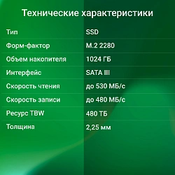 Накопитель SSD Digma SATA-III 1TB DGSR1001TS93T Run S9 M.2 2280