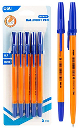 Набор ручек шариков. Deli Classic EQ6S-MT-BL оранжевый/синий d=0.7мм блистер (5шт) сменный стержень шестигр.