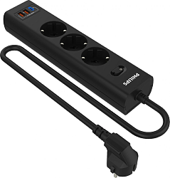 Сетевой фильтр Philips CHP4336BA/51 2м (3 розетки) черный (коробка)