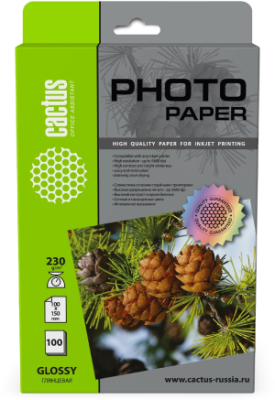 Фотобумага Cactus CS-GA6230100 10x15/230г/м2/белый/100л. глянцевое для струйной печати
