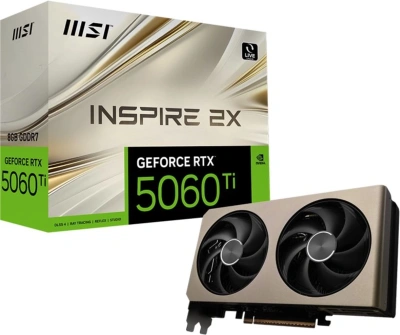 Видеокарта MSI PCI-E 5.0 RTX 5060 Ti 8G INSPIRE 2X NVIDIA GeForce RTX 5060TI 8Gb 128bit GDDR7 2602/28000 HDMIx1 DPx3 HDCP Ret