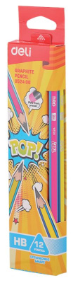 Карандаш ч/г Deli EU52400 POP HB шестигран. тополь кор.европод. (12шт) ластик