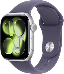Смарт-часы Apple Watch Series 11 A3331 42мм OLED корп.серебристый Sport Band рем.фиолетовый разм.брасл.:S/M (MEU64LW/A)