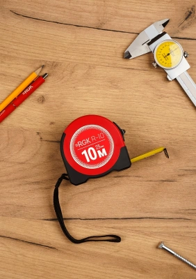 Рулетка строительная RGK R10 дл.полотна 10м изм.шкала в см зацеп простой красный/черный (755986)