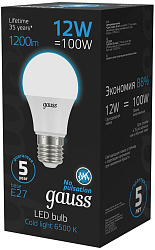Лампа светодиодная Gauss 102502312 12Вт цок.:E27 груша 220B св.свеч.бел.хол. (упак.:10шт)