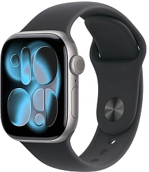 Смарт-часы Apple Watch Series 11 A3331 42мм OLED корп.серый космос Sport Band рем.черный разм.брасл.:M/L (MEQX4AM/A)