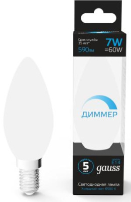 Лампа светодиодная Gauss 103101307-D 7Вт цок.:E14 свеча 150B 6500K св.свеч.бел.хол. (упак.:1шт)