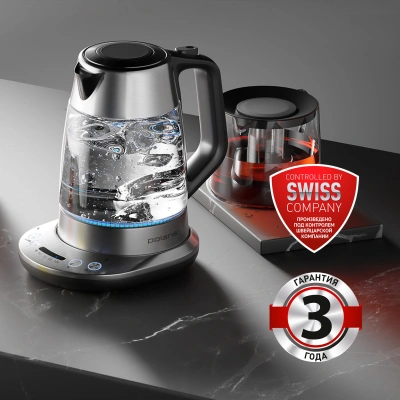 Чайник электрический Polaris PWK 1775CGLD 1.7л. 1850Вт серебристый матовый корпус: стекло