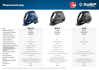 Маска сварщика Зубр А 9-13 филь.:хамел. кл.:1/2/1/2 см.экр.90x35мм черный (11076)