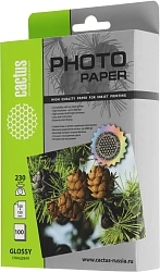 Фотобумага Cactus CS-GA6230100 10x15/230г/м2/белый/100л. глянцевое для струйной печати