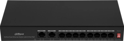 Коммутатор Dahua DH-PFS3010-8ET-65 10x100Мбит/с 8PoE+ 65W неуправляемый
