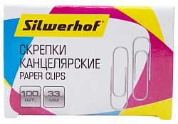 Скрепки Silwerhof 491038 металл оцинкованные 33мм (упак.:100шт) картонная коробка