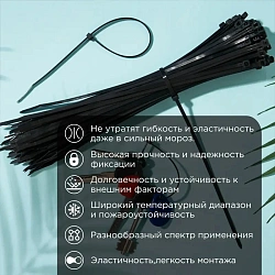 Стяжка пластиковая Rexant 87-0251 250x3.6мм (упак:100шт) нейлон внешний (-60/+85) черный