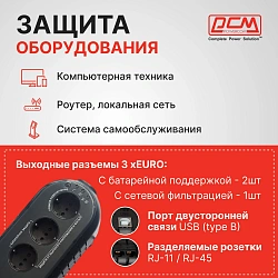 Источник бесперебойного питания Powercom WOW 500U 250Вт 500ВА черный