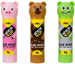 Клей-карандаш Deli E6366A 9гр корп.ассорти ПВП дисплей картонный детский Stick UP
