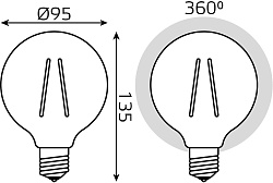 Лампа светодиодная Gauss Filament G95 6Вт цок.:E27 шар 220B св.свеч.бел.теп. (упак.:1шт) (105802006)