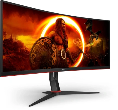 Монитор AOC 34" Gaming CU34G2XP/BK черный/красный VA LED 21:9 HDMI матовая HAS 400cd 178гр/178гр 3440x1440 180Hz FreeSync Premium DP Quad 2K (1440p) USB 8.02кг