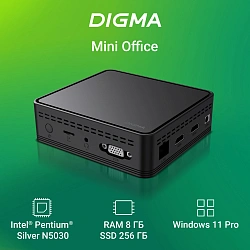 Неттоп Digma Mini Office P N5030 (1.1) 8Gb SSD256Gb UHDG 605 CR Windows 11 Pro GbitEth WiFi BT 36W черный (DPN5-8CXW01)