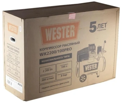 Компрессор поршневой Wester WK2200/100PRO масляный 330л/мин 100л 2200Вт