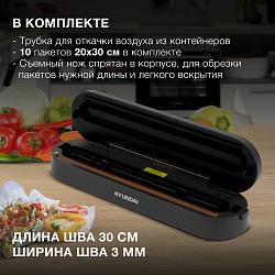 Вакуумный упаковщик Hyundai HY-VA3003 110Вт шир.пак.:30см черный/серый