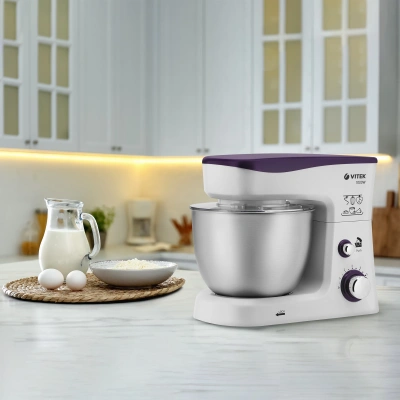 Кухонная машина Vitek VT-1443 планетар.вращ. 1000Вт белый/фиолетовый