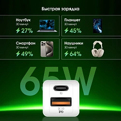 Сетевое зар./устр. Digma Pro DPW6C 65W 3.25A (PD+QC) USB-C/USB-A универсальное белый (DPW6С6GX11WH)