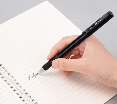 Ручка гелев. Deli EG159-BK ассорти d=1.0мм черн. черн. резин. манжета