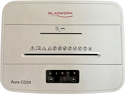 Шредер Gladwork Aura CD24 серый (секр.P-4) фрагменты 24лист. 25лтр. скрепки скобы пл.карты CD