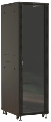 Шкаф серверный Hyperline (TTBR-4261-AS-RAL9004) напольный 42U 600x1000мм пер.дв.стекл задн.дв.спл.стал.лист 2 бок.пан. 800кг черный 910мм 128.2кг 2055мм IP20 сталь