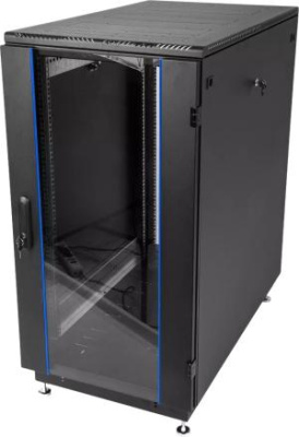 Шкаф коммутационный ЦМО (ШТК-М-18.6.6-1ААА-9005) напольный 18U 600x600мм пер.дв.стекл задн.дв.стал.лист 2 бок.пан. направл.под закл.гайки 270кг черный 455мм 48.6кг 180град. 960мм IP20 сталь