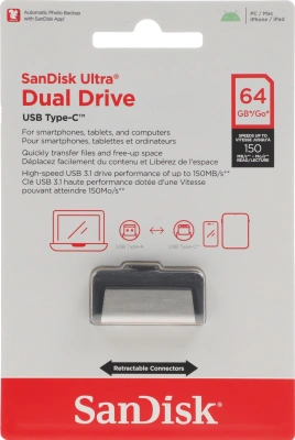 Флеш Диск Sandisk 64Gb Ultra Dual SDDDC2-064G-G46 USB3.0 серый/узор