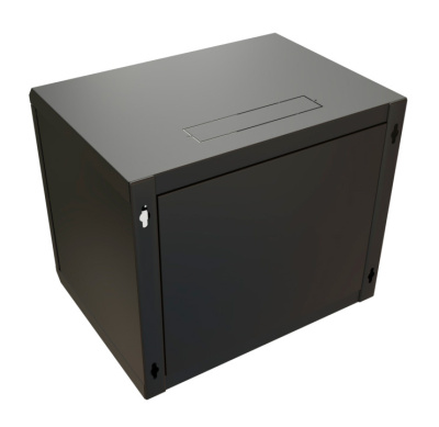 Шкаф коммутационный WRline (WR-TW-1266-GP-RAL9004) настенный 12U 600x600мм пер.дв.стекл 2 бок.пан. направл.под винты 60кг черный 500мм 650мм IP20 сталь