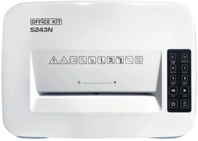 Шредер Office Kit S243N 3,9х38 белый (секр.P-4) фрагменты 35лист. 35лтр. скрепки скобы пл.карты CD
