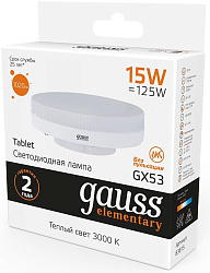 Лампа светодиодная Gauss Elementary GX53 15Вт цок.:GX53 таблетка 220B св.свеч.бел.теп. (упак.:1шт) (83815)