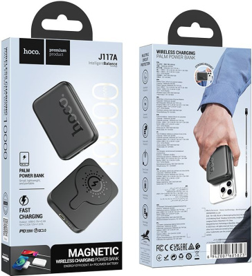 Мобильный аккумулятор Hoco J117A Esteem 10000mAh QC/PD 20W 2A USB-C беспров.зар. черный