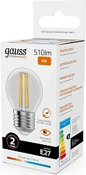 Лампа филам. Gauss Filament 8Вт цок.:E27 шар (упак.:1шт) (52218)
