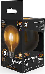 Лампа светодиодная Gauss Filament G95 6Вт цок.:E27 шар 220B св.свеч.бел.теп. (упак.:1шт) (105802006)