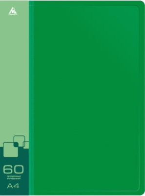 Папка с 60 прозр.вклад. Бюрократ -BPV60GRN A4 пластик 0.7мм торц.карм с бум. встав зеленый