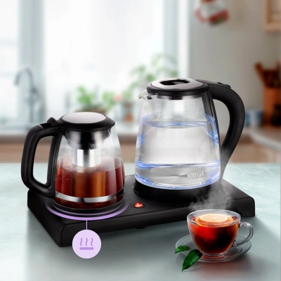 Чайный набор Kitfort КТ-6179 2л. 1500Вт черный корпус: стекло/пластик